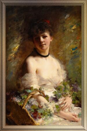 Young Woman with Flower Basket by Charles Joshua Chaplin